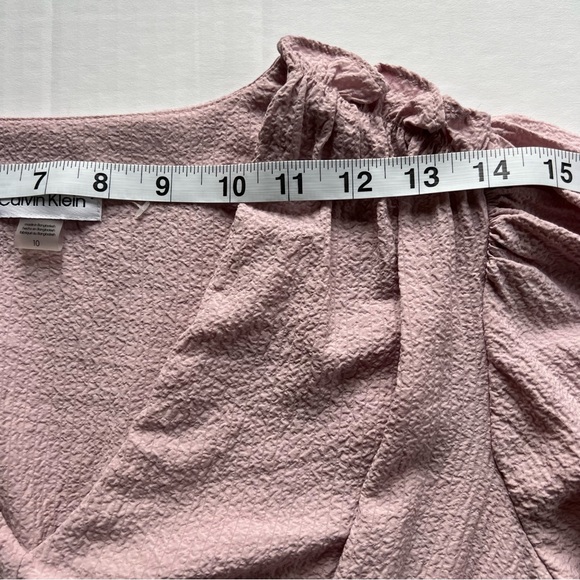 Calvin Klein Dusty Blush Pink Ruffle Sleeve V Neck Crinkle Smock Dress Size 10 - Picture 7 of 10